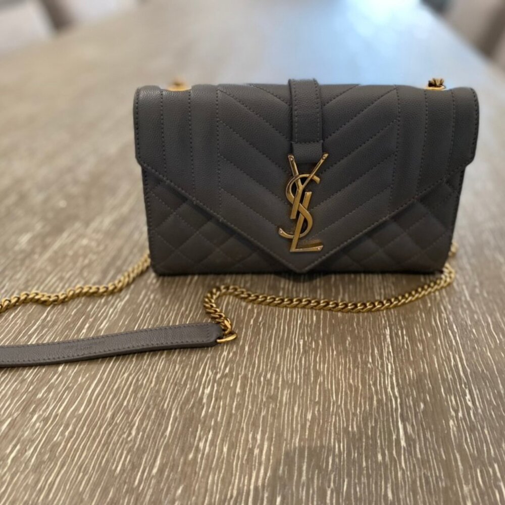 Authentic YSL Saint Laurent Small Envelope Bag Gray